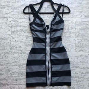 Bebe - Zip Front Black and Grey Mini Dress